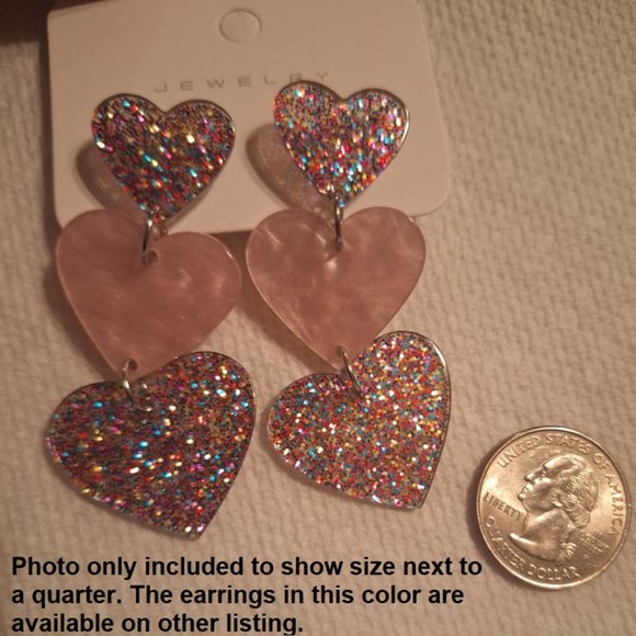 Heart Earrings Dangle Drop Dangling Ladies Girl Pink Valentines Jewelry Gift - Picture 10 of 10